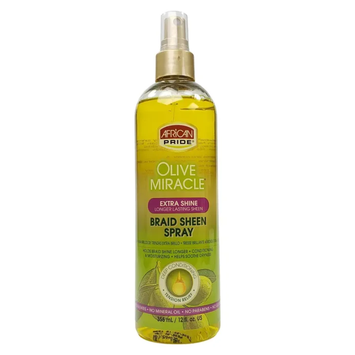 African Pride Olive Miracle Extra Shine Braid Sheen Spray 12oz